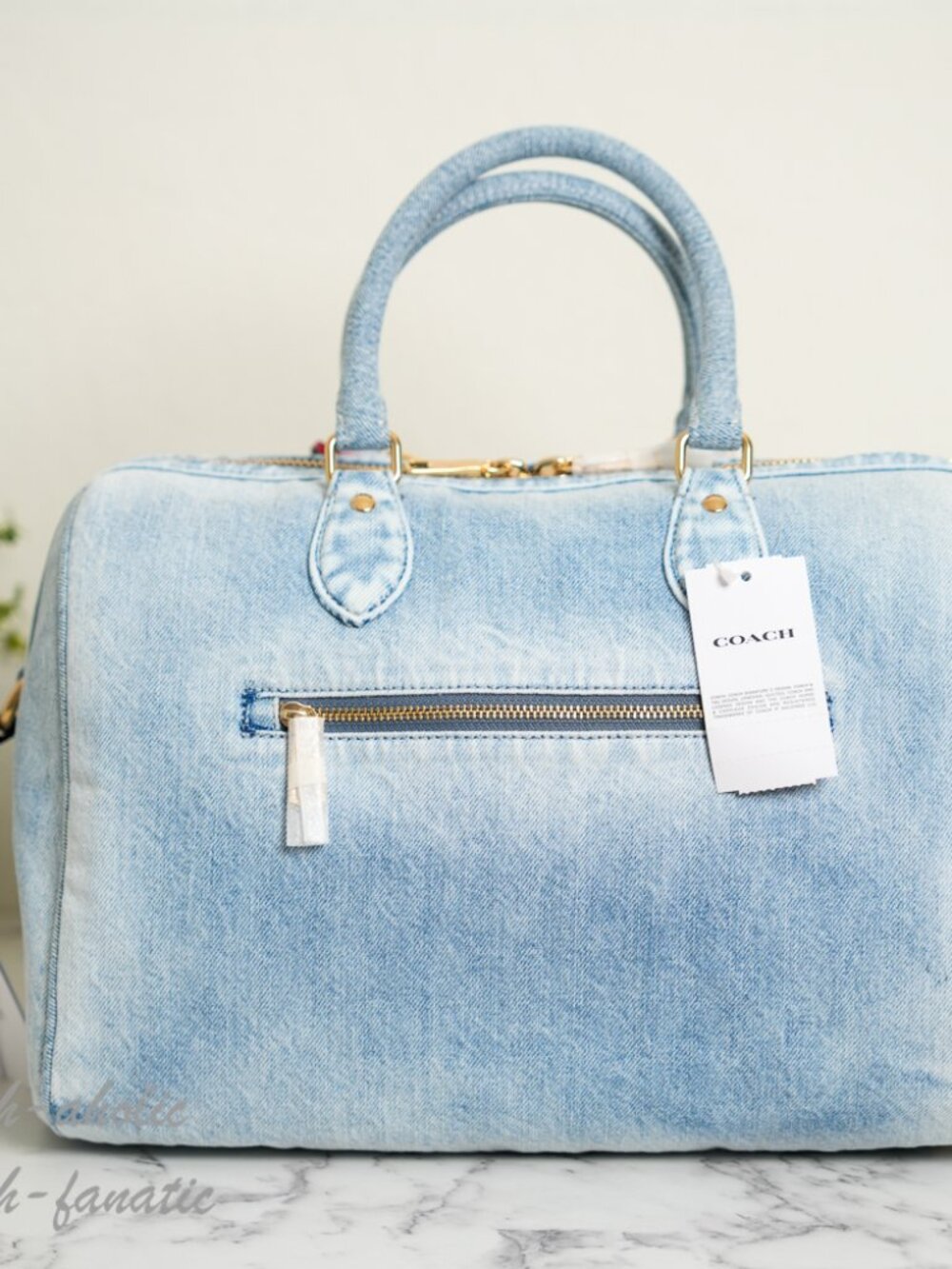 Coach CDY75  Rowan Large Satchel Bag In Loved Denim With Charms Light Indigo NWT - Picture 4 of 10